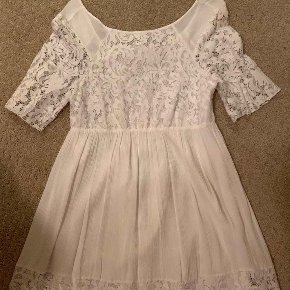 BCBG White Boho Dress Lace Trim